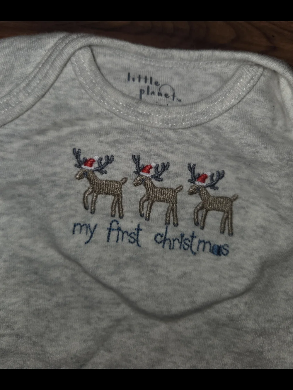 EUC Little Planet Carter's Red & Gray 'My First Christmas' Pajama Set With Hat